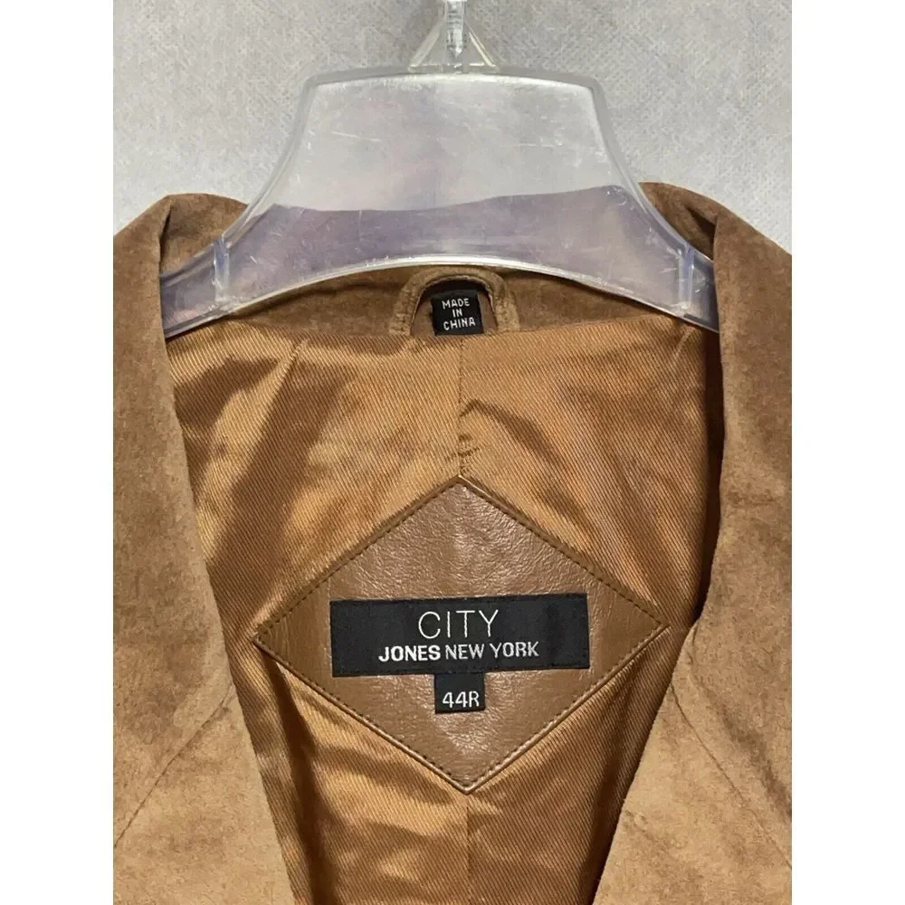 Jones New York Blazer Men 44R Camel Brown Leather Suede City Coat Jacket Outdoor